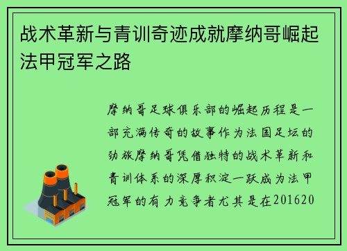 战术革新与青训奇迹成就摩纳哥崛起法甲冠军之路